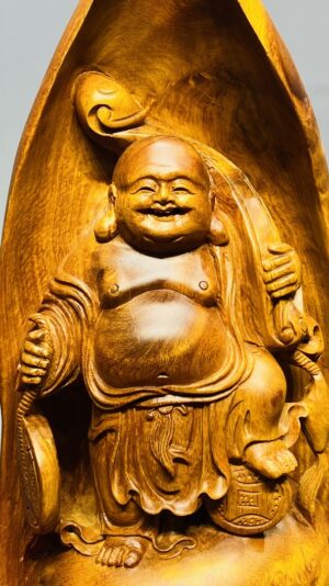 Di Lạc Vác Gậy Như Ý Đứng Bao Tiền Gỗ Nu Hương