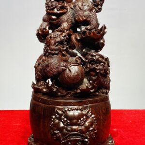 Tam Nghê Vờn Cầu Trên Trống Gỗ Tử Đàn