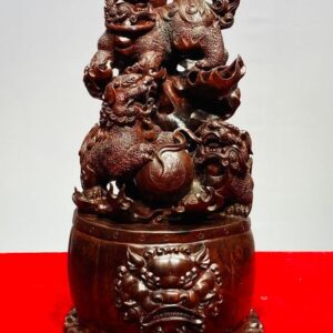 Tam Nghê Vờn Cầu Trên Trống Gỗ Tử Đàn