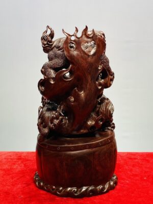 Tam Nghê Vờn Cầu Trên Trống Gỗ Tử Đàn