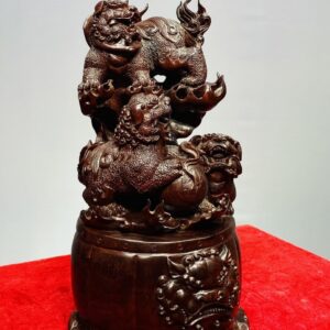 Tam Nghê Vờn Cầu Trên Trống Gỗ Tử Đàn