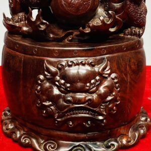 Tam Nghê Vờn Cầu Trên Trống Gỗ Tử Đàn