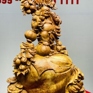 Di Lạc Tam Tiểu Vác Cành Đào Đứng Bao Tiền Gỗ Nu Hương