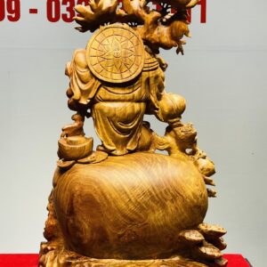 Di Lạc Tam Tiểu Vác Cành Đào Đứng Bao Tiền Gỗ Nu Hương