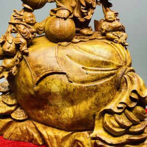 Di Lạc Tam Tiểu Vác Cành Đào Đứng Bao Tiền Gỗ Nu Hương