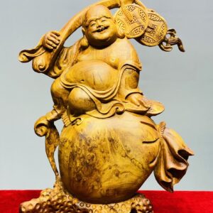 Di Lạc Vác Gậy Như Ý Ngồi Bao Tiền Gỗ Nu Hương