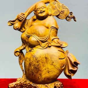 Di Lạc Vác Gậy Như Ý Ngồi Bao Tiền Gỗ Nu Hương
