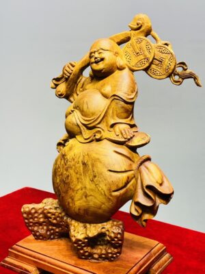 Di Lạc Vác Gậy Như Ý Ngồi Bao Tiền Gỗ Nu Hương