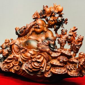 Di Lạc Vác Cành Đào Ngũ Tiểu Ngồi Bao Tiền Gỗ Trắc