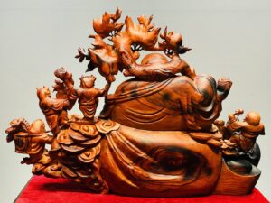 Di Lạc Vác Cành Đào Ngũ Tiểu Ngồi Bao Tiền Gỗ Trắc
