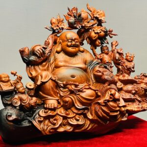 Di Lạc Vác Cành Đào Ngũ Tiểu Ngồi Bao Tiền Gỗ Trắc