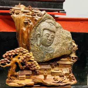 Thành Tâm Bái Phật Gỗ Hương Ôm Đá Tự Nhiên