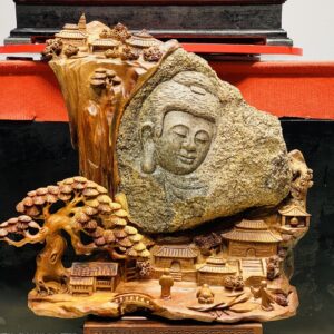 Thành Tâm Bái Phật Gỗ Hương Ôm Đá Tự Nhiên