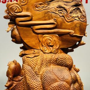 Di Lạc Tam Tiểu Vác Cành Đào Ngồi Bao Tiền Gỗ Nu Hương Ôm Đá