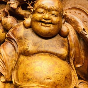 Di Lạc Tam Tiểu Vác Cành Đào Ngồi Bao Tiền Gỗ Nu Hương Ôm Đá