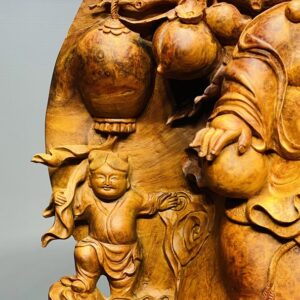 Di Lạc Tam Tiểu Vác Cành Đào Ngồi Bao Tiền Gỗ Nu Hương Ôm Đá