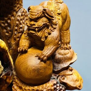 Di Lạc Tam Tiểu Vác Cành Đào Ngồi Bao Tiền Gỗ Nu Hương Ôm Đá