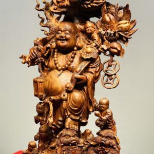 Di Lạc Ngũ Phúc vác đào đứng Long Nghê Gỗ Sưa