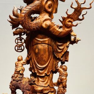Di Lạc Ngũ Phúc vác đào đứng Long Nghê Gỗ Sưa