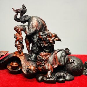 Song Nghê Cầu Gậy Như Ý Gỗ Trắc