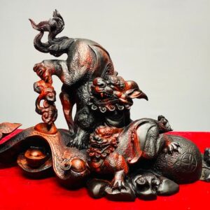 Song Nghê Cầu Gậy Như Ý Gỗ Trắc