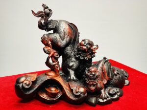Song Nghê Cầu Gậy Như Ý Gỗ Trắc