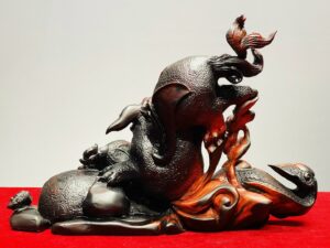 Song Nghê Cầu Gậy Như Ý Gỗ Trắc