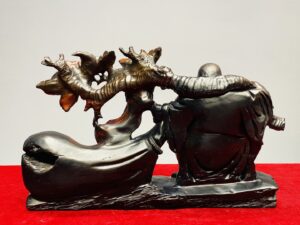 Di Lạc Vác Cành Đào Kéo Bao Tiền Gỗ Trắc