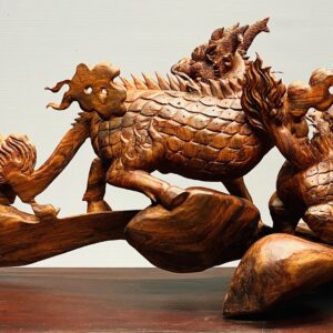 Song Kỳ Lân Đứng Cầu Gậy Như Ý Gỗ Sưa