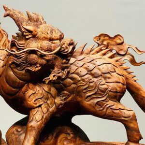 Song Kỳ Lân Đứng Cầu Gậy Như Ý Gỗ Sưa