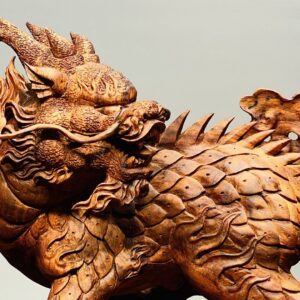 Song Kỳ Lân Đứng Cầu Gậy Như Ý Gỗ Sưa