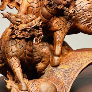Song Kỳ Lân Đứng Cầu Gậy Như Ý Gỗ Sưa