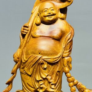 Di Lạc Vác Gậy Như Ý Tam Tiểu Đứng Bao Tiền Gỗ Nu Hương