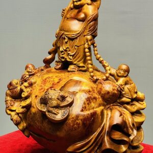 Di Lạc Vác Gậy Như Ý Tam Tiểu Đứng Bao Tiền Gỗ Nu Hương