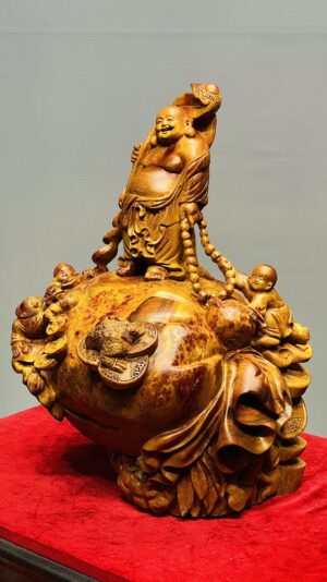 Di Lạc Vác Gậy Như Ý Tam Tiểu Đứng Bao Tiền Gỗ Nu Hương