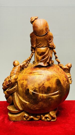 Di Lạc Vác Gậy Như Ý Tam Tiểu Đứng Bao Tiền Gỗ Nu Hương