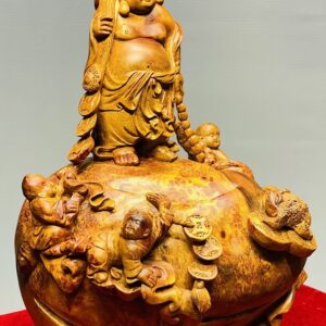 Di Lạc Vác Gậy Như Ý Tam Tiểu Đứng Bao Tiền Gỗ Nu Hương