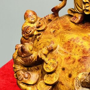 Di Lạc Vác Gậy Như Ý Tam Tiểu Đứng Bao Tiền Gỗ Nu Hương