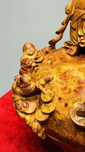 Di Lạc Vác Gậy Như Ý Tam Tiểu Đứng Bao Tiền Gỗ Nu Hương