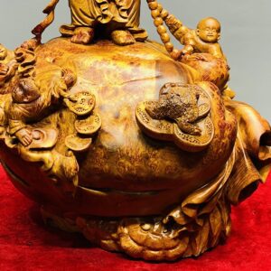 Di Lạc Vác Gậy Như Ý Tam Tiểu Đứng Bao Tiền Gỗ Nu Hương