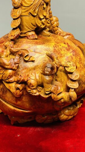 Di Lạc Vác Gậy Như Ý Tam Tiểu Đứng Bao Tiền Gỗ Nu Hương