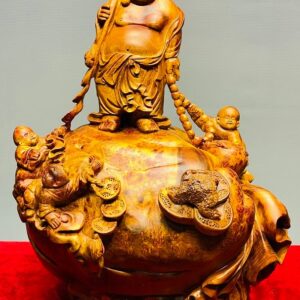 Di Lạc Vác Gậy Như Ý Tam Tiểu Đứng Bao Tiền Gỗ Nu Hương
