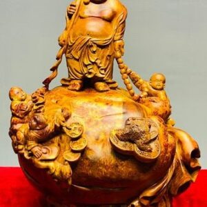 Di Lạc Vác Gậy Như Ý Tam Tiểu Đứng Bao Tiền Gỗ Nu Hương
