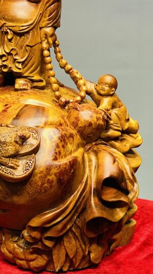 Di Lạc Vác Gậy Như Ý Tam Tiểu Đứng Bao Tiền Gỗ Nu Hương