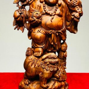 Di Lạc Vác Cành Đào Nhất Tiểu Đứng Bao Tiền Gỗ Sưa