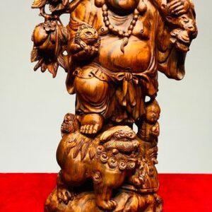 Di Lạc Vác Cành Đào Nhất Tiểu Đứng Bao Tiền Gỗ Sưa