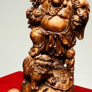 Di Lạc Vác Cành Đào Nhất Tiểu Đứng Bao Tiền Gỗ Sưa