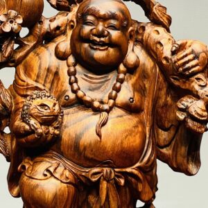 Di Lạc Vác Cành Đào Nhất Tiểu Đứng Bao Tiền Gỗ Sưa