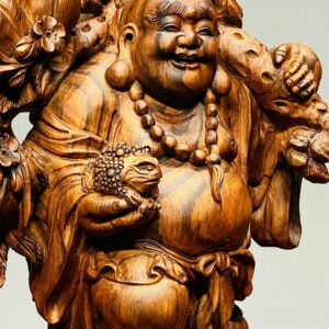 Di Lạc Vác Cành Đào Nhất Tiểu Đứng Bao Tiền Gỗ Sưa