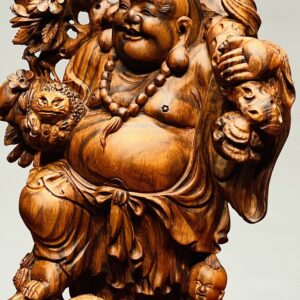 Di Lạc Vác Cành Đào Nhất Tiểu Đứng Bao Tiền Gỗ Sưa
